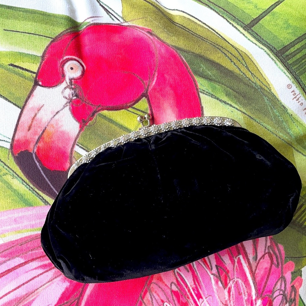 Vintage black velvet purse with rhinestones